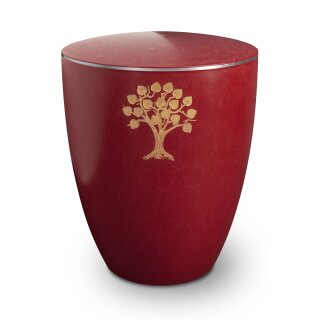 Urne Genesis Gravur Lebensbaum Purpurrot mit Dekorring Silber 3mm