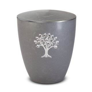 Urne Genesis Gravur Lebensbaum mit Strassstein-Herzen Silber mit Dekorring Silber 3mm