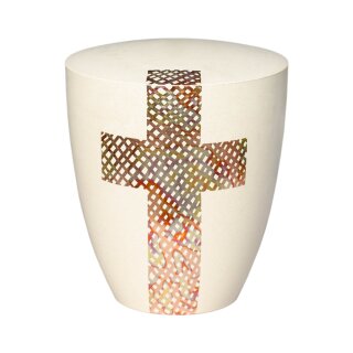 Urne Genesis Cremewei&szlig; mit Design Kreuz rot
