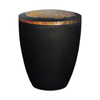 Urne Genesis Schwarz mit Design Rosenbl&uuml;te mit Dekorring