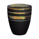 Urne Genesis Schwarz mit Design Rosenbl&uuml;te mit Ringen auf Beh&auml;lter